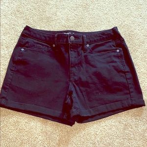 High rise black denim shorts
